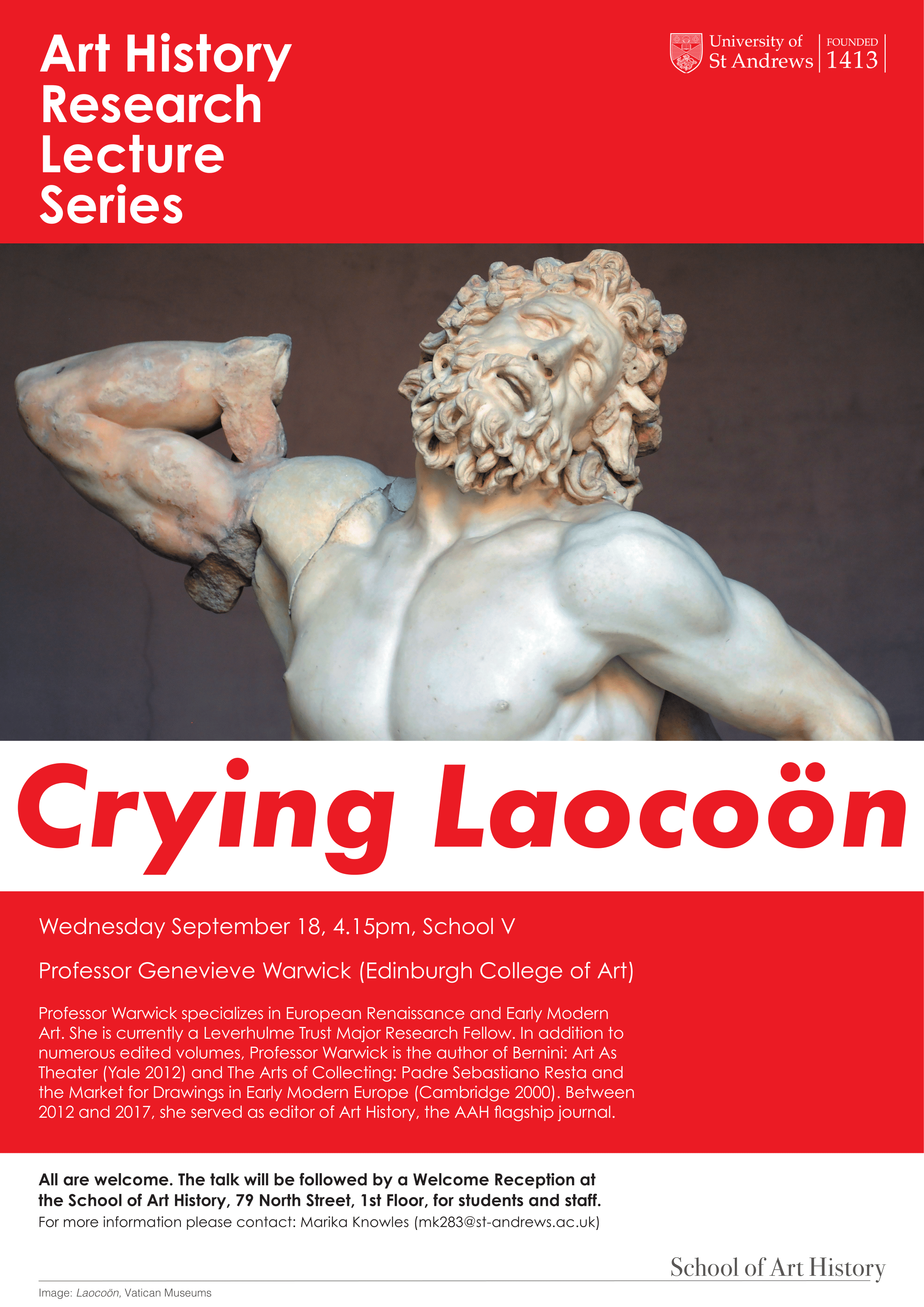 Join us Wednesday 18th September for our first autumn talk in the Art History Lecture Series: "Crying Laocoon"